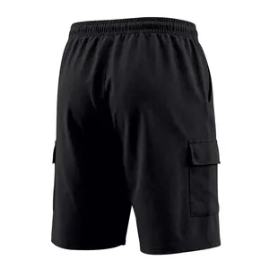 Zwarte cargoshorts voor heren, achteraanzicht met elastische taille en zijzakken.