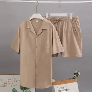 Ensemble de détente d'été en coton et lin pour hommes avec chemise courte et short