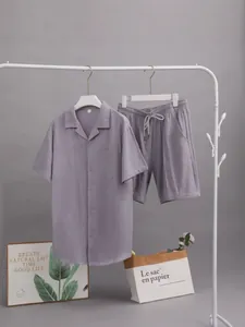 Ensemble de détente pour hommes en coton et lin respirant de couleur gris lavande