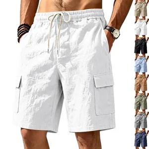 Heren Amerikaanse Stijl Cargo Shorts Meerdere Zakken Linnen Ademend Losse Pasvorm Outdoor Trekkoord Taille Shorts