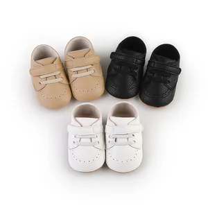 Baby First Walker Shoes Faux Leather Soft Sole Infant Prewalker Casual Brogue Perforated Design Hook And Loop Sneakers For Boys Girls