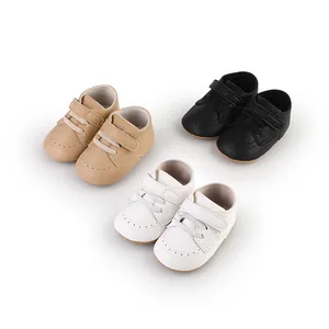 Soft sole baby walking shoes in khaki, black and white for infants aged 0-1