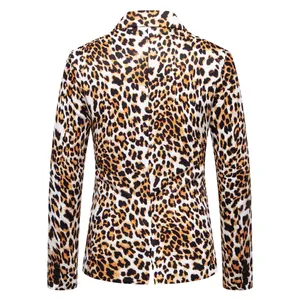 Back view of a men's stylish leopard print blazer with slim-fit design and button details