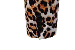 Detailed close-up view of a men's leopard print suit sleeve featuring four elegant black buttons