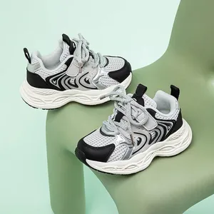 Hobibear Kinder Atmungsaktive Mesh Sneaker Jungen Mädchen Retro Dad Schuhe Lässig Schule Laufschuhe Kontrastfarbe Klettverschluss Dicke Sohle