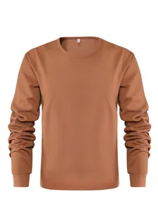Eng anliegendes Herren-Langarmshirt mit Rundhalsausschnitt aus rostbraunem Waffelstrick