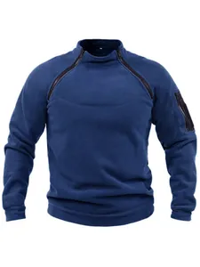 Detailed view of blue men's slim fit fleece sweatshirt with unique double chest zippers