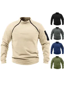 Men's European Style Stand Collar Coral Fleece Sweatshirt Slim Fit Long Sleeve Pullover With Double Zippers Sleeve Pocket