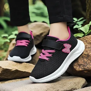 Chaussures de course respirantes pour filles avec détails roses et nœud papillon