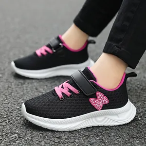 Chaussures de course en maille respirante pour filles avec applique papillon rose