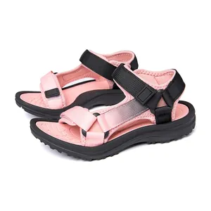 Pink and black children's summer sandals with adjustable straps and anti-slip sole