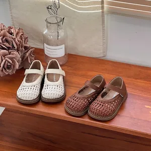 Zapatos Mary Jane Tejidos para Niñas Pequeñas Princesa Retro Suela Blanda Transpirable Cuero de Microfibra Zapatos Planos