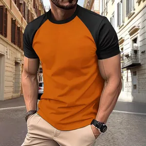Stylish men's orange and black raglan sleeve sports T-shirt for casual outdoor wear