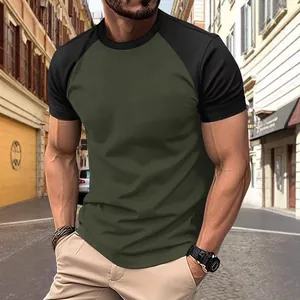 Stylish men's olive green and black raglan short-sleeve sporty T-shirt for casual wear