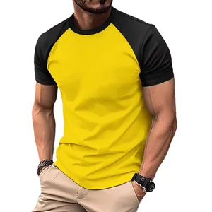 Fashionable men's raglan sleeve T-shirt in vibrant yellow and black colors for sports and casual wear