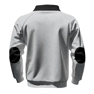 Professional men's heavyweight stand collar sweatshirt with black elbow patches in grey.