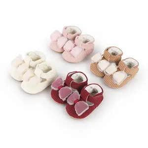 Soft-sole baby pre-walker shoes with large bow and corduroy texture in four colors