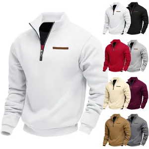 Men's half-zip mock neck sweatshirts shown in multiple solid colors for casual wear