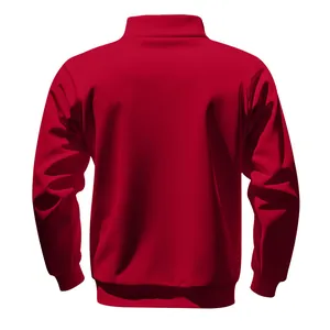 Back view of a solid red oversized half-zip stand collar sweatshirt for men