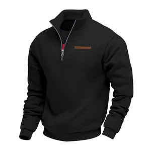 Men's heavyweight fleece sweatshirt featuring a half-zip collar in classic black