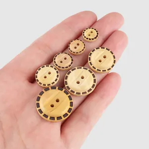 Natural poplar wood round buttons in assorted sizes with black decorative edge detail