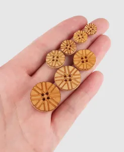 Collection de boutons en bois de peuplier naturel de différentes tailles dans la main