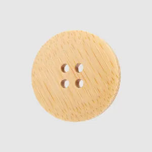 Elegant natural round bamboo button featuring 4 holes and detailed wood grain texture