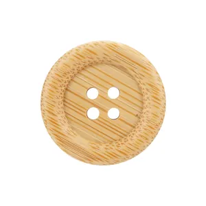 Eco-friendly natural bamboo four-hole button with decorative textured rim for clothing