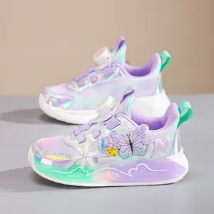 Holographic girls sneakers with butterfly detail and breathable mesh rotary dial