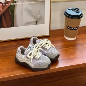 Zapatillas de malla gris y violeta para bebés niñas con cordones gruesos tallas 22 a 26