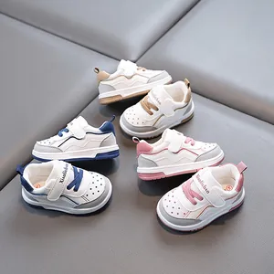 Toddler Walking Shoes For 1-2 Year Olds Soft Sole Breathable PU Non-slip Sneakers Velcro Board Shoes For Boys Girls