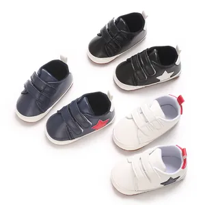 Scarpe da Camminata per Neonati Suola Morbida Motivo a Stelle in Pelle PU Velcro Sneakers Antiscivolo per Bambini 0-12 Mesi