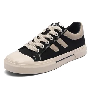 Zapatos de Tabla Casuales para Hombre de Perfil Bajo Transpirables Vulcanizados Sneakers de Lona Plana Zapatos para Caminar con Punta Redonda para Hombre
