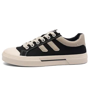 Elegantes zapatillas de lona informales bajas para hombre en negro y beige clásicos