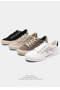 Side view of men's casual canvas low-top sneakers in four different versatile colors