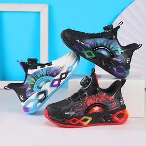 Stylish boys sports running shoes with rotary buckle closure in three vibrant colors