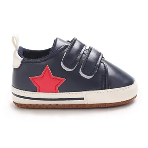 Scarpine primi passi blu navy per neonato con stella rossa e velcro