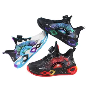 Lightweight boys athletic running sneakers with rotary button closure in three vibrant colors