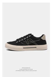 Premium black low-top canvas sneakers for men featuring minimalist white contrast stitching