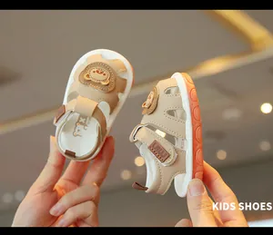 Toddler walking sandals with cute bear cartoon design and soft soles