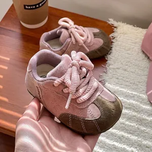 Pink and brown soft-sole toddler sneakers for casual everyday wear, 18-40 size
