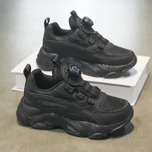 Kids Rotary Buckle Sneakers 2025 New Student Running Shoes Breathable Mesh Sport Shoes For Boys Girls White Black Fashion Dad Shoes