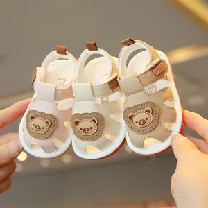 Infant Baby Summer Sandals Cartoon Bear Soft Sole Non Slip Squeaky Shoes For Toddler Boys Girls Synthetic Leather Sandals