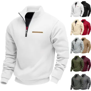 Men's heavyweight fleece half-zip sweatshirt with stand collar in various colors