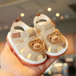 Cute cartoon bear baby walker sandals with soft anti-slip soles for toddlers