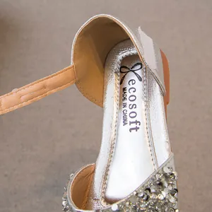 Silver sequined princess sandals for girls featuring a sparkly closed-toe design.