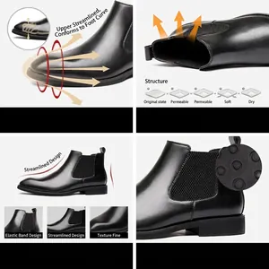 Premium black leather men's Chelsea boots featuring square toe and durable rubber sole