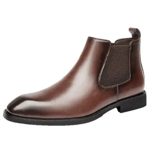 High-quality men's brown leather Chelsea boots featuring a square toe and retro British design.