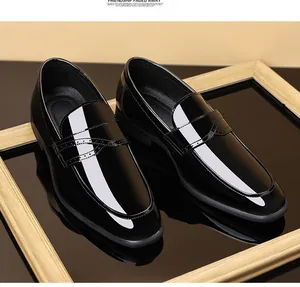 Elegant black patent leather loafers for men featuring a classic square toe design