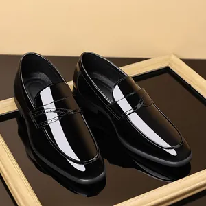 Classic black patent leather men's loafers with glossy finish for business wedding
